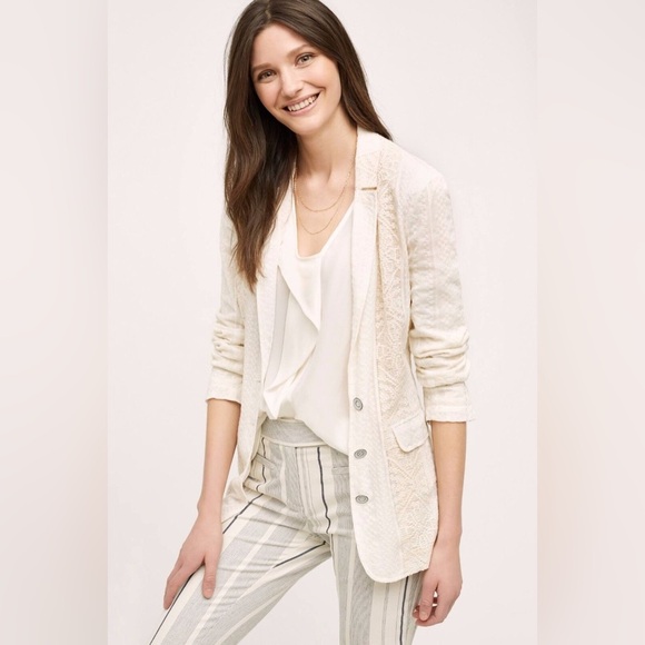ANTHROPOLOGIE LUPE IVORY LACE BLAZER by CARTONNIER size Medium - Picture 1 of 11
